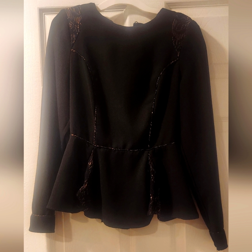 Gold detail black peplum blouse